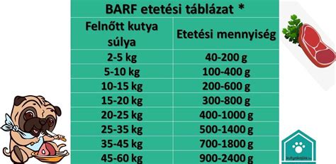 Kölyökkutya etetési táblázat, amely bemutatja az életkor és a súly szerinti adagolást