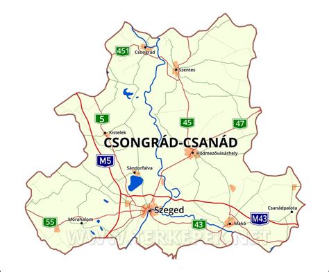 Csongrád-Csanád megye térképe, Szentes és Orosháza elhelyezkedésével