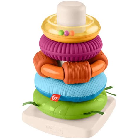 A Fisher-Price gyűrűpiramis gyűrűinek színei és textúrái