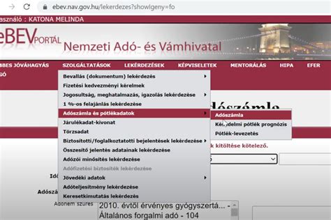 A NAV eBEV felületének képernyőképe, kiemelve a biztosítotti bejelentések lekérdezési menüpontját