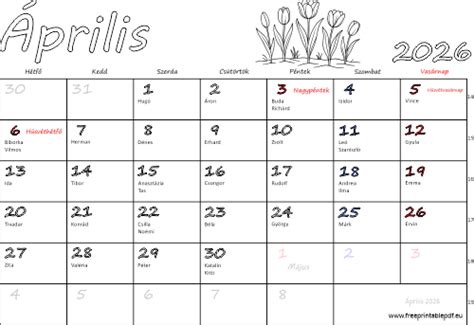 Naptár, amely az április végi/május eleji beiratkozási időszakot jelzi