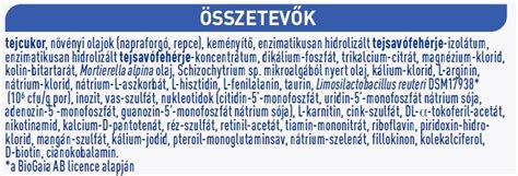 Tápszer összetevők és tárolási információk