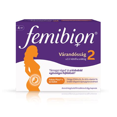 Femibion 2 doboz és a benne lévő tabletta és kapszula