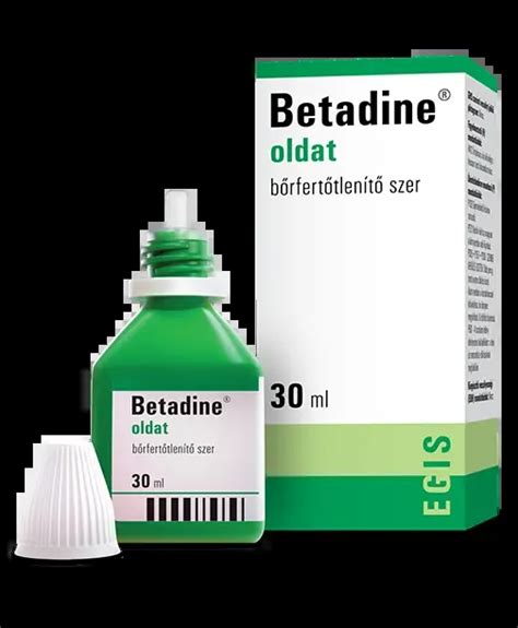 Gyógyszertár polcán sorakozó Betadine termékek