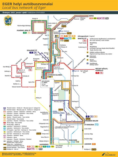 Eger térképe a helyi buszjáratok útvonalaival