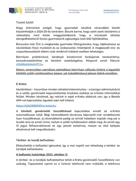 szülői tájékoztató és adminisztráció