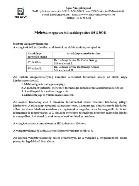 Példa a vizsgafeladat időbeosztására