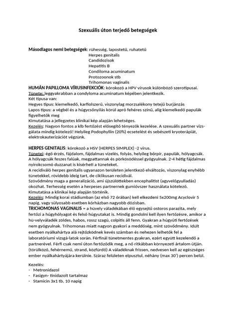 szexuális úton terjedő betegségek listája és lappangási idejük