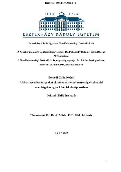 Neveléstudományi Doktori Iskola moduláris felépítése
