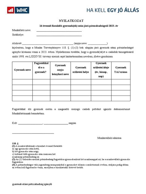 Pótszabadság táblázat családoknak
