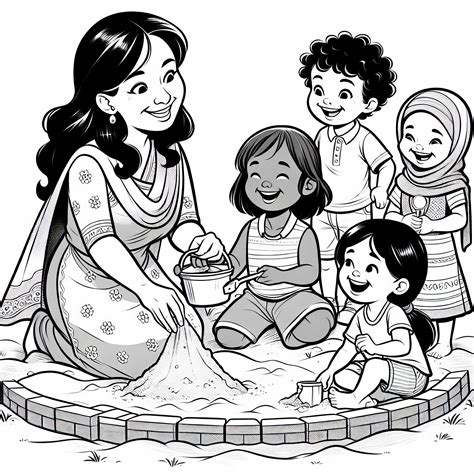 Kép egy gondoskodó óvónőről, aki gyerekekkel játszik