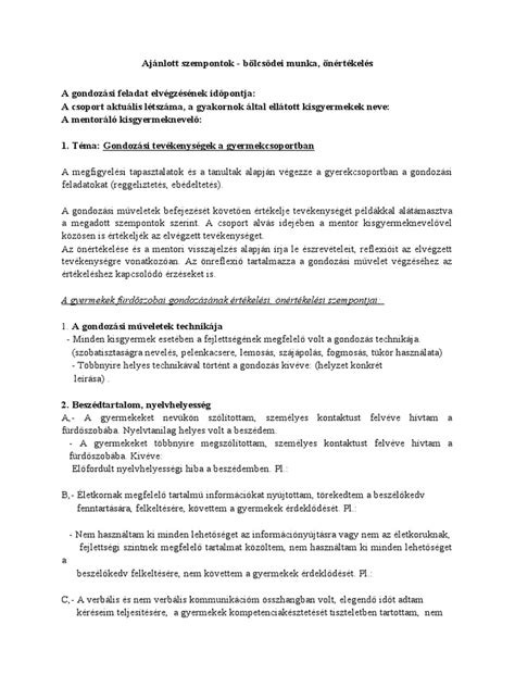 Bölcsődei felvételi szempontok listája