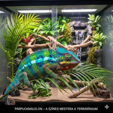 párduckaméleon élő növényekkel gazdagított terráriumban