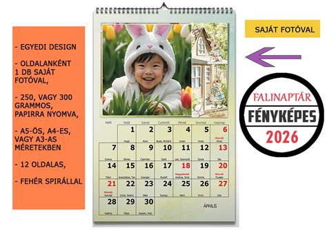 Családi fotókkal díszített falinaptár