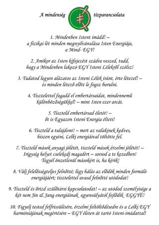 A Tízparancsolat, mint Isten kormányzásának alaptörvénye