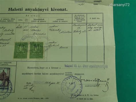 Halotti anyakönyvi kivonat mintája
