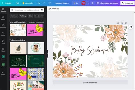 Online képeslap szerkesztő felület, ahol egy kismama fotóját töltik fel egy születésnapi lapra