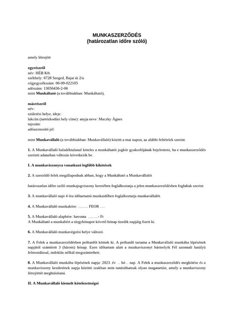 Idővonal a munkaszerződés létrejöttétől a munkába lépésig