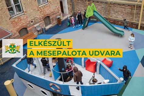 Gyerekek játszanak a józsefvárosi Mesepalota óvoda felújított udvarán
