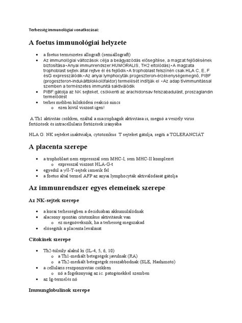 A terhesség trimesztereinek immunológiai jellemzői