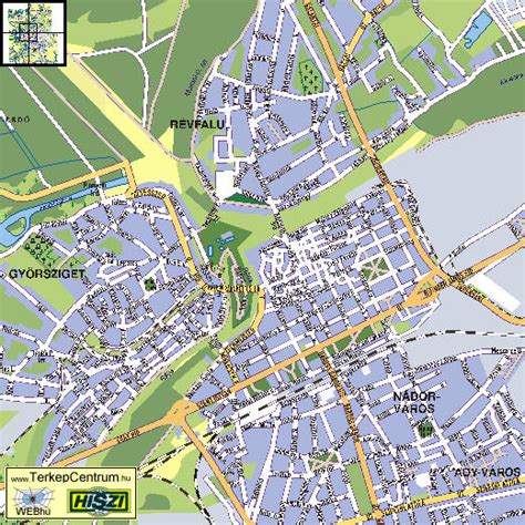 Győr térképe a fontosabb nőgyógyászati rendelők jelölésével