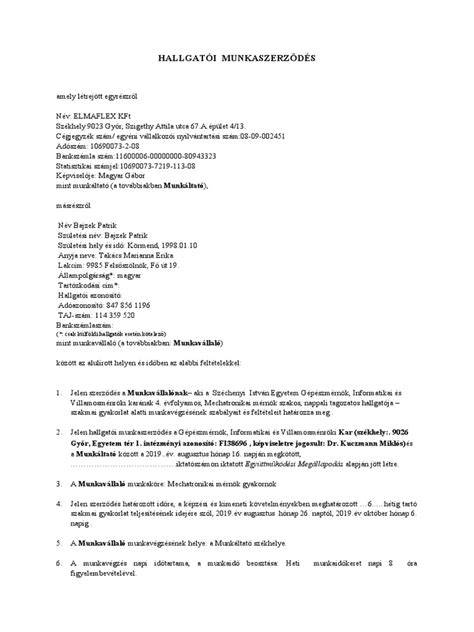 Hallgatói jogviszony igazolásának mintája