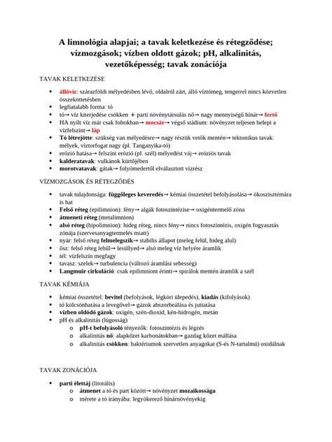 Tavak rétegződése és hőmérsékleti profilja