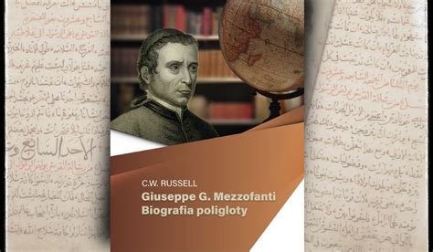 Giuseppe Mezzofanti bíboros portréja, körülötte különböző nyelvek írásjelei és szimbólumai.