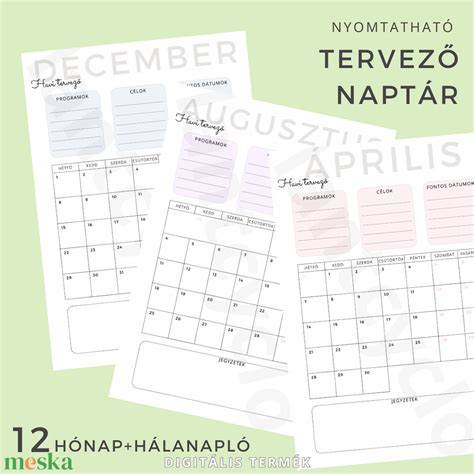 Havi naptár sablon mintája