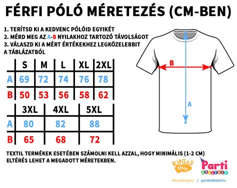 pamut póló mérettáblázat