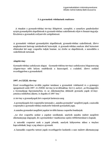A gyermekek védelmének jogszabályi háttere